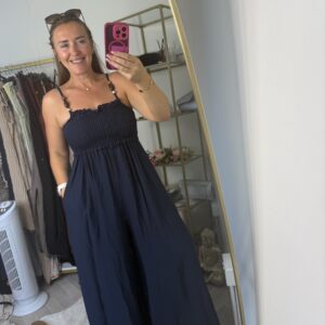 Wide leg jumpsuit with beaded strap